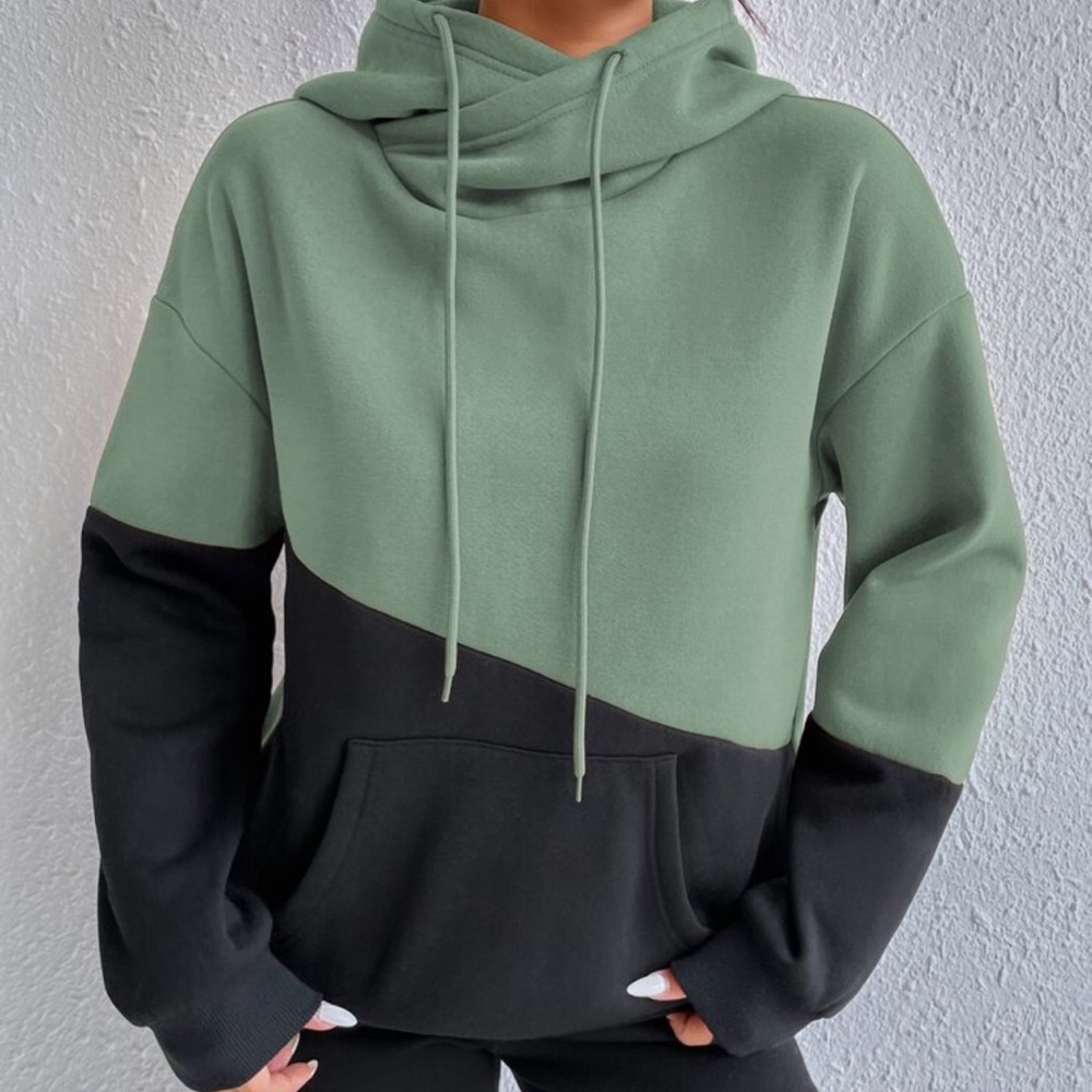 SHEIN Green and Black Colorblock Hoodie - Picture 2 of 6
